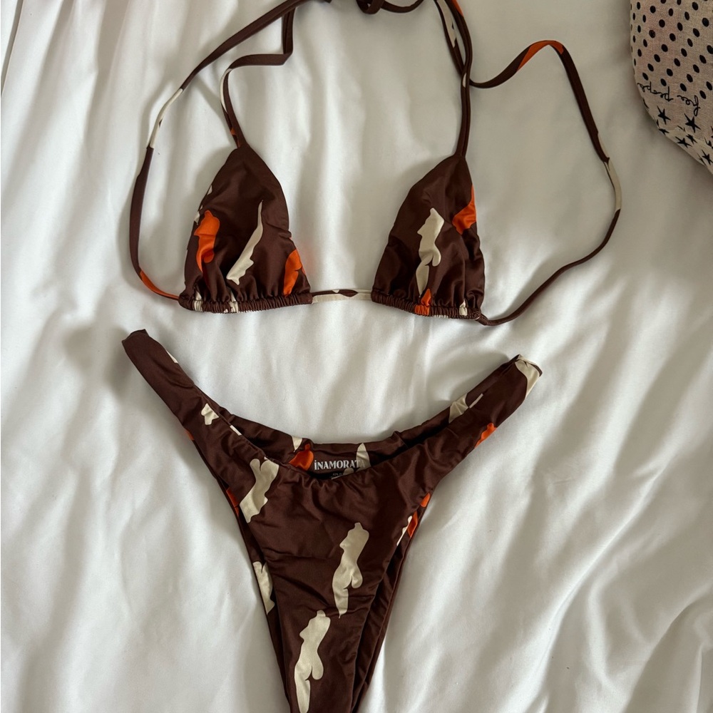 iNAMORATA Brown and Orange Triangle Bikini